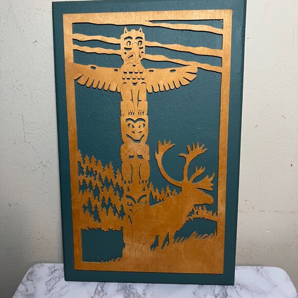 Rustic Cabin Wood Wall Plaque Moose and Totem Pole Ranch Decor Western Decor. - Picture 3 of 6